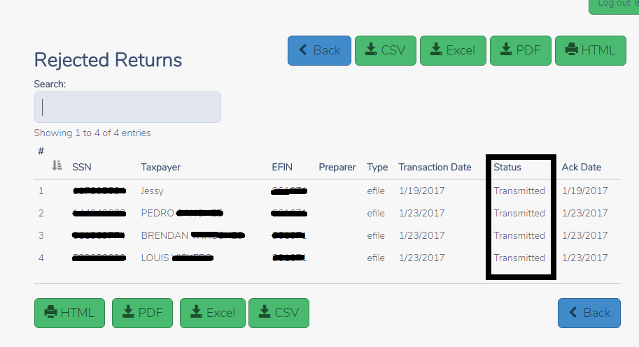 0124 Rejected Returns Report